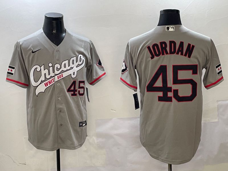 Men Chicago White Sox #45 Jordan Grey Fashion Game 2025 Nike MLB Jersey style 1